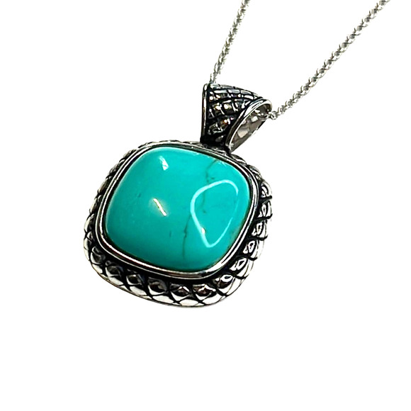 R. H. Macy Silver & Turquoise Square Necklace, NWT! - Picture 3 of 6